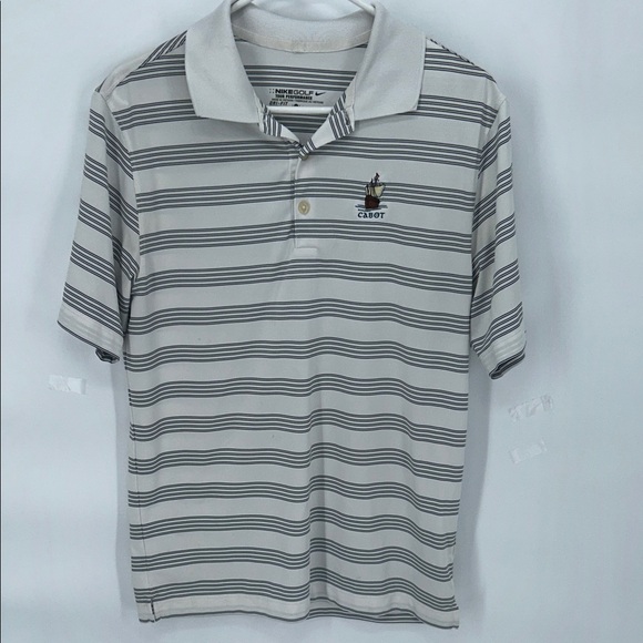 Nike Golf Dri-Fit Striped Polo Shirt White Black Cabot Logo Men’s Small - Picture 3 of 11